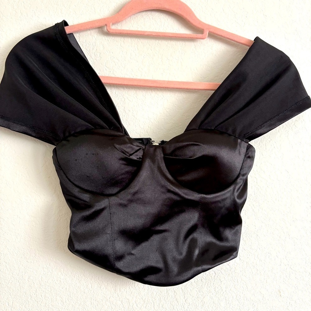 Princess Polly Black Satin Corser Top- size US 0